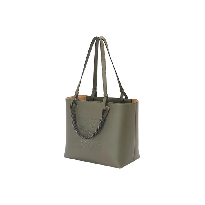 LOEWE Anagram Basket Cow Leather Tote Bag Shopping Bag Shoulder Bag Handbag Small Size Women's Green-1