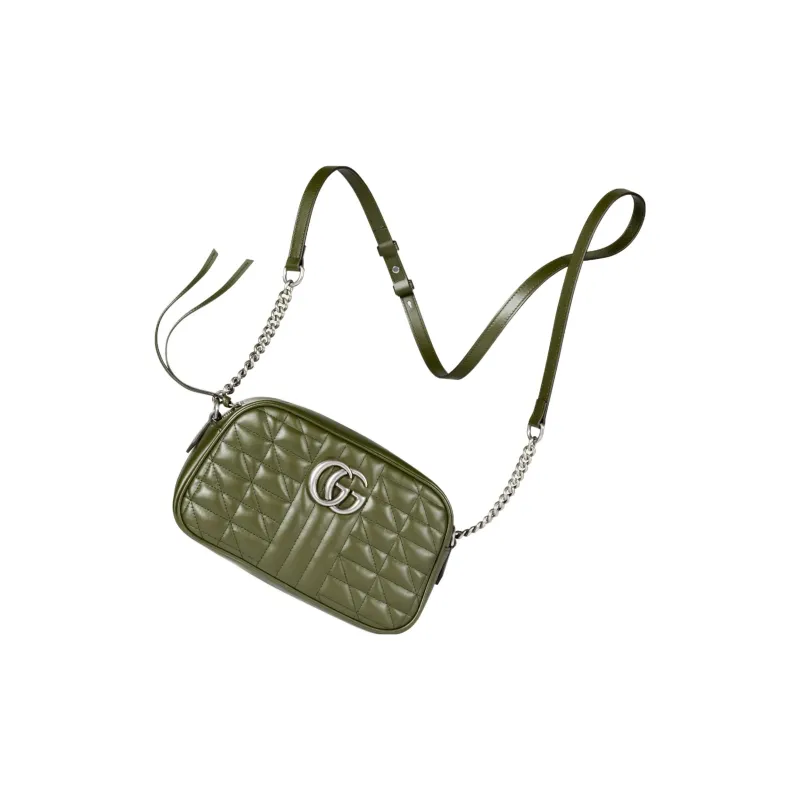 GUCCI GG Marmont Leather Camera Bag, Shoulder Bag, Crossbody Bag Trumpets Women's Grass Green-4