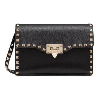 Valentino Rockstud Calfskin Messenger Bag Shoulder Bag, Crossbody Bag Small Size Women's Black