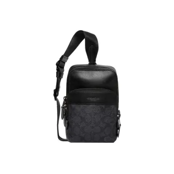 COACH Gotham Elegant Calfskin With Coated Canvas One Shoulder Crossbody Sling Bags Mini Men's Black