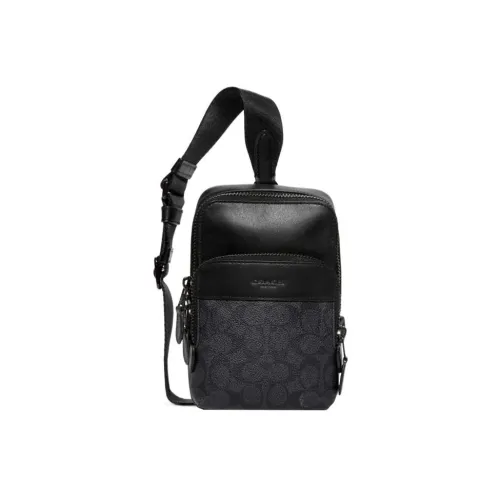 COACH Gotham Elegant Calfskin With Coated Canvas One Shoulder Crossbody Sling Bags Mini Men's Black
