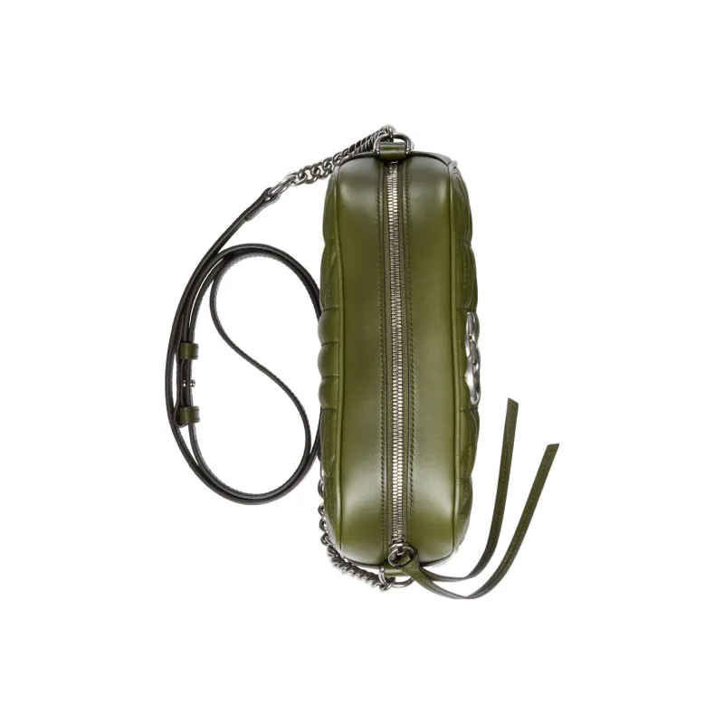 GUCCI GG Marmont Leather Camera Bag, Shoulder Bag, Crossbody Bag Trumpets Women's Grass Green-6