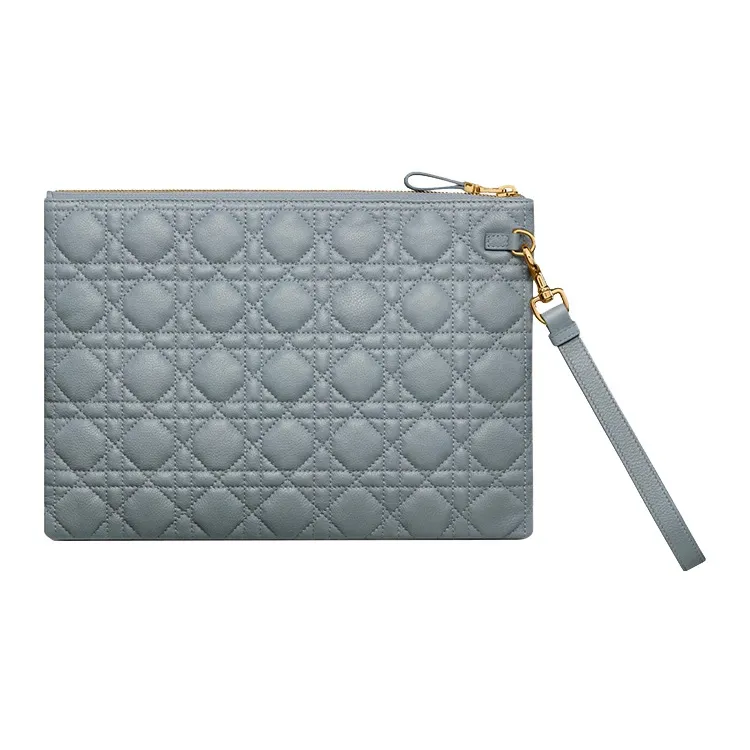 DIOR Caro Cow Leather Storage Bag Handbag Clutch Large Size Women's Cloud Blue-1