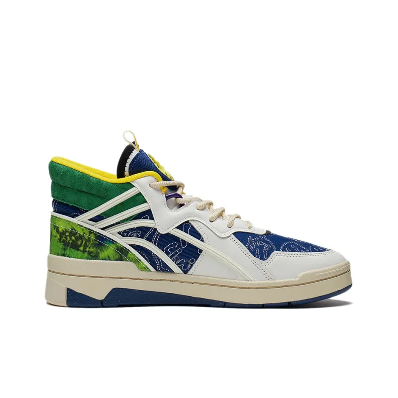 LiNing Wave Mid Party High-Top Skateboard Shoes Men's White Green Blue-1