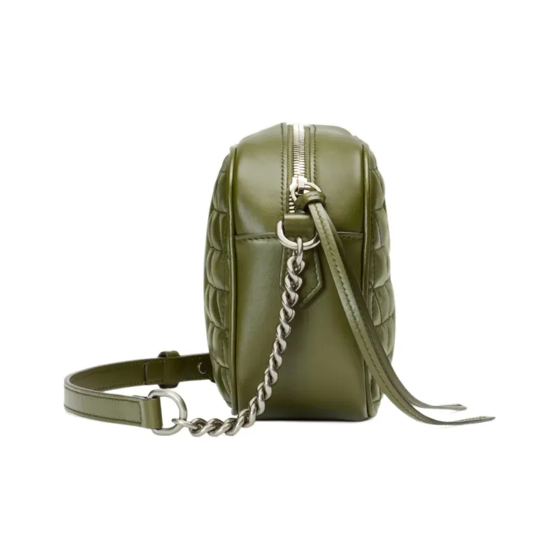 GUCCI GG Marmont Leather Camera Bag, Shoulder Bag, Crossbody Bag Trumpets Women's Grass Green-8