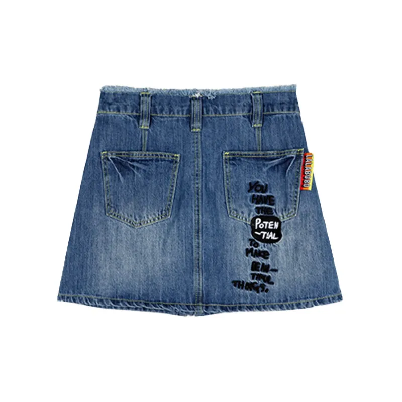 LALABOBO Denim Short Skirts Women's Medium Blue White-1