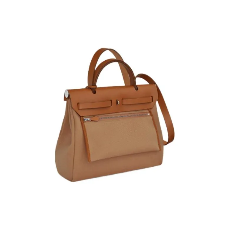 HERMES Herbag Cow Leather Shoulder Bag Crossbody Bag Handbag Unisex Milk Tea Beige/Light Tawny-3