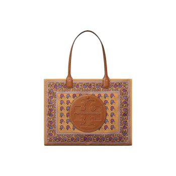 TORY BURCH Ella Artificial Leather With Polyester Tote Bag, Shopping Bag, Handbag, Shoulder Bag Women's Brown Daisy