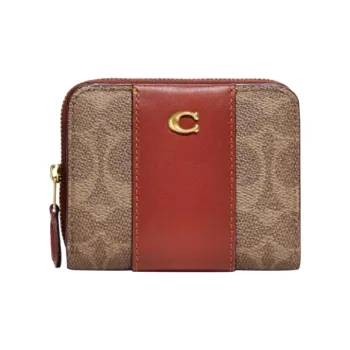 COACH Billfold Wallet Canvas Card Holder, Wallet Women's Monogram Brown & Rusty