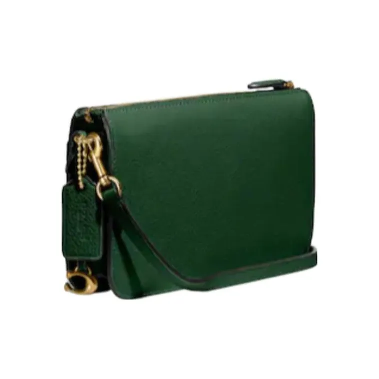 COACH NOA Glossy Pebbled Leather Shoulder Bag Crossbody Bag Women's Black Pine Green-1