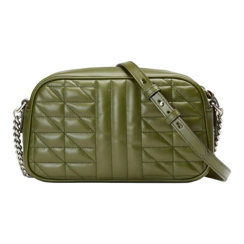GUCCI GG Marmont Leather Camera Bag, Shoulder Bag, Crossbody Bag Trumpets Women's Grass Green-1