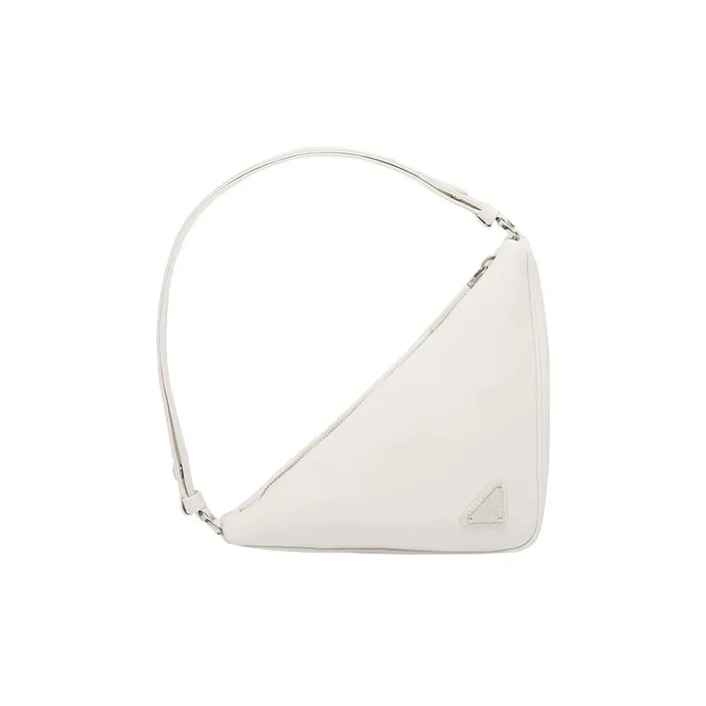 PRADA Triangle Leather Shoulder Bag, Triangle Bag, One Shoulder Handbag Women's White-2