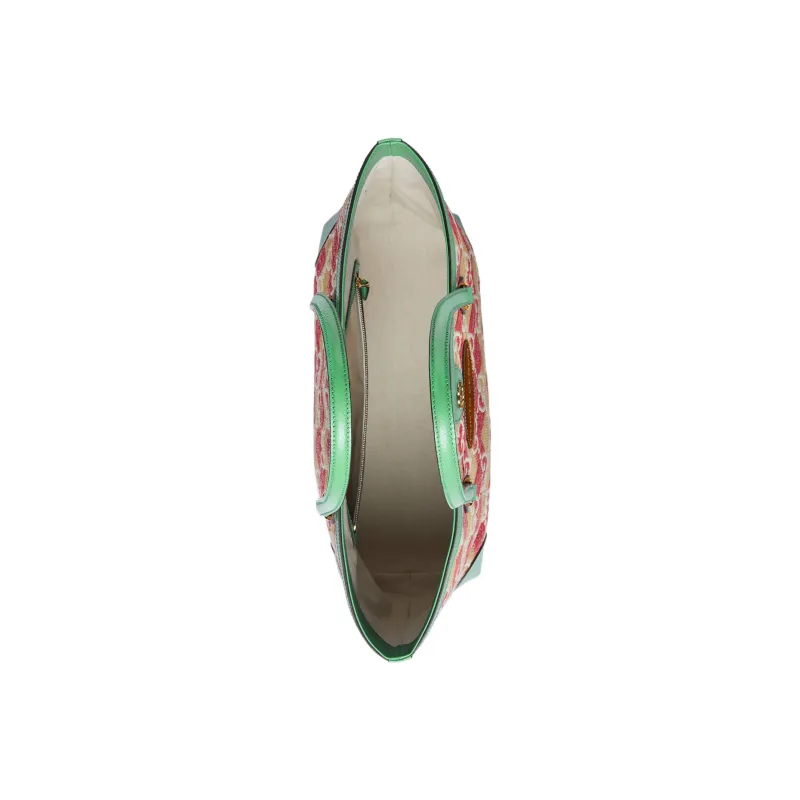 GUCCI Straw With Leather Trim Tote Bag Shopping Bag Shoulder Bag Handbag Regular Women's Pink/Green/White-5