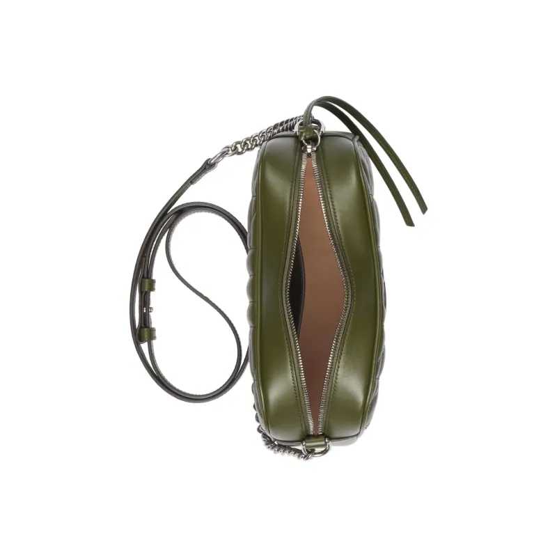 GUCCI GG Marmont Leather Camera Bag, Shoulder Bag, Crossbody Bag Trumpets Women's Grass Green-5