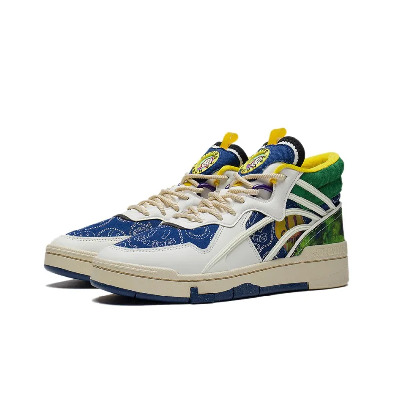LiNing Wave Mid Party High-Top Skateboard Shoes Men's White Green Blue-2