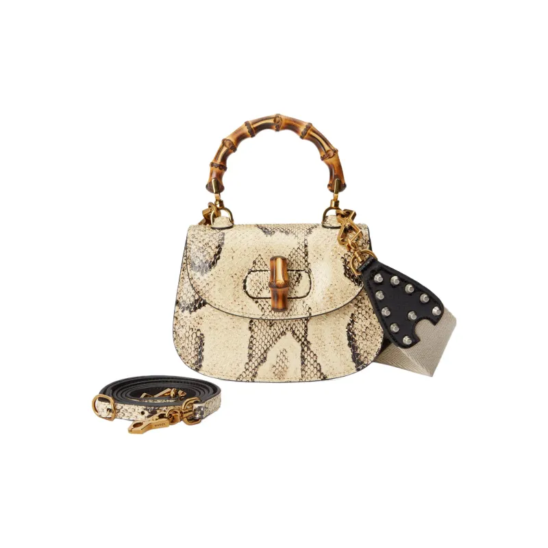 GUCCI Python Skin Shoulder Bag Crossbody Bag Handbag Mini Women's Beige-7