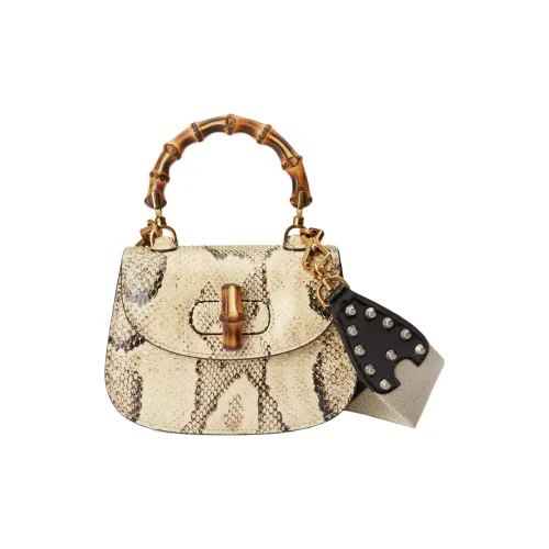 GUCCI Python Skin Shoulder Bag Crossbody Bag Handbag Mini Women's Beige
