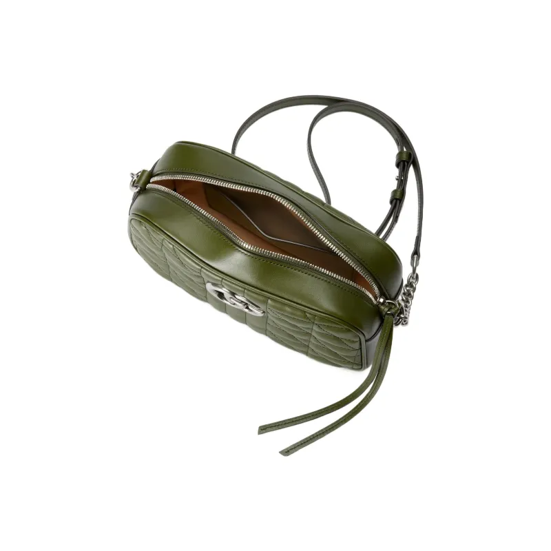 GUCCI GG Marmont Leather Camera Bag, Shoulder Bag, Crossbody Bag Trumpets Women's Grass Green-3