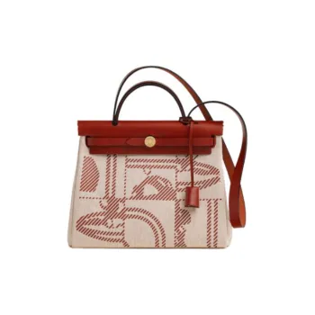 HERMES Herbag Zip Hunter Leather With H Canvas One Shoulder Handbag Crossbody Bag Regular Women's Beige