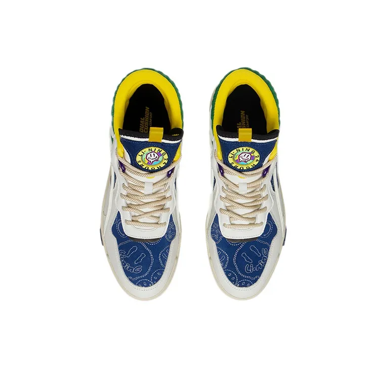 LiNing Wave Mid Party High-Top Skateboard Shoes Men's White Green Blue-3