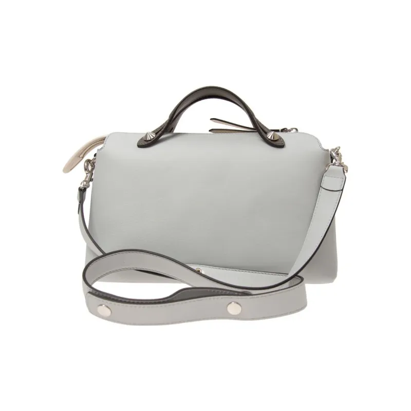 FENDI By The Way Series Cow Leather Boston Bag Shoulder Bag Crossbody Bag Handbag Small Size Women's Light Gray-2
