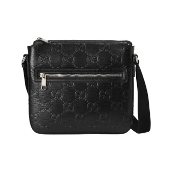 GUCCI Leather Messenger Bag Crossbody Bag Shoulder Bag Men's Black