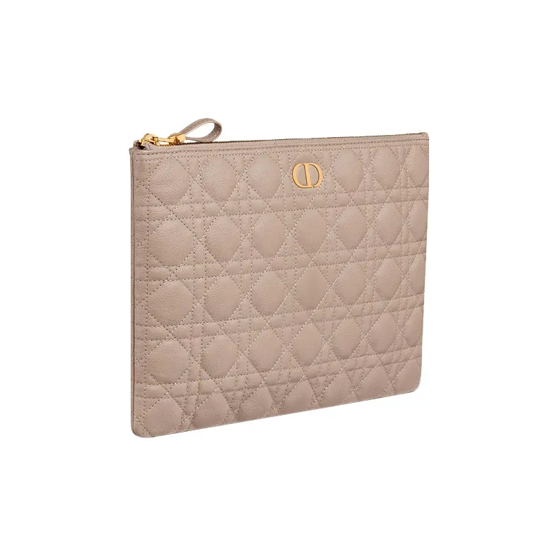 DIOR Caro Calfskin Storage Bag Portable Clutch Large Size Women's Hazelnut Berry-1