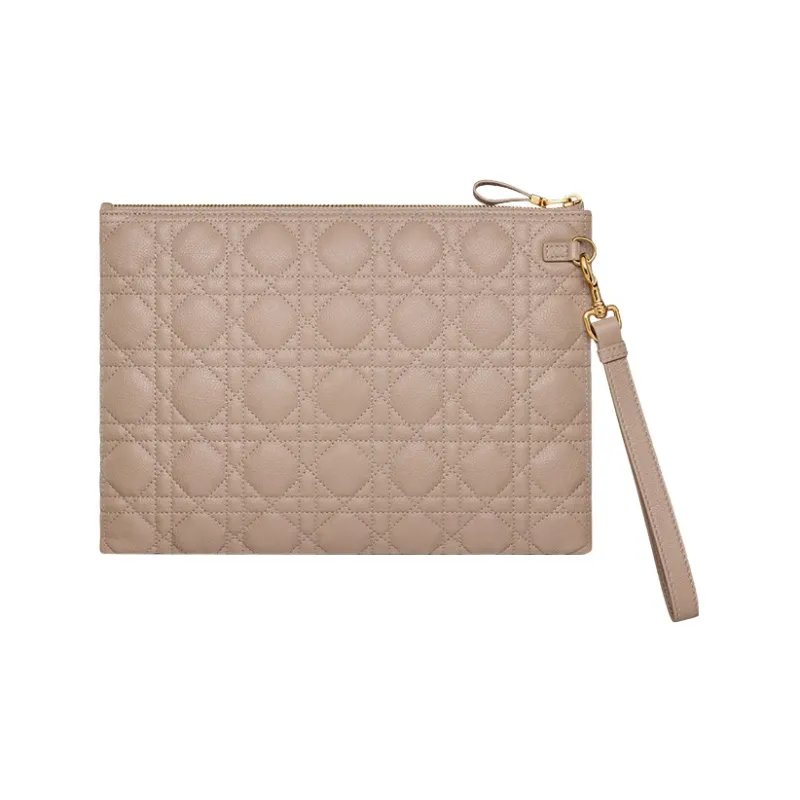 DIOR Caro Calfskin Storage Bag Portable Clutch Large Size Women's Hazelnut Berry-2