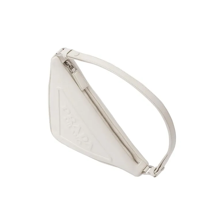 PRADA Triangle Leather Shoulder Bag, Triangle Bag, One Shoulder Handbag Women's White-1