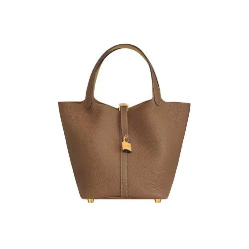 HERMES Picotin Lock Clemence/Swift Cow Leather Basket Bag Bucket Bag Handbag Women's Chestnut/Cookie