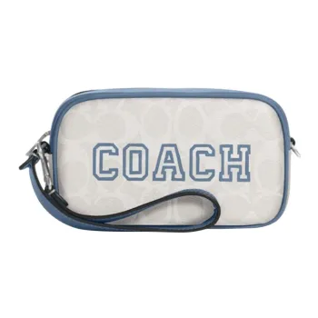 COACH Jamie Artificial Leather Wrist Bag Clutch Handbag Small Size Women's Chalk White & Indigo