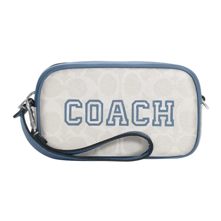COACH Jamie Artificial Leather Wrist Bag Clutch Handbag Small Size Women's Chalk White & Indigo-0