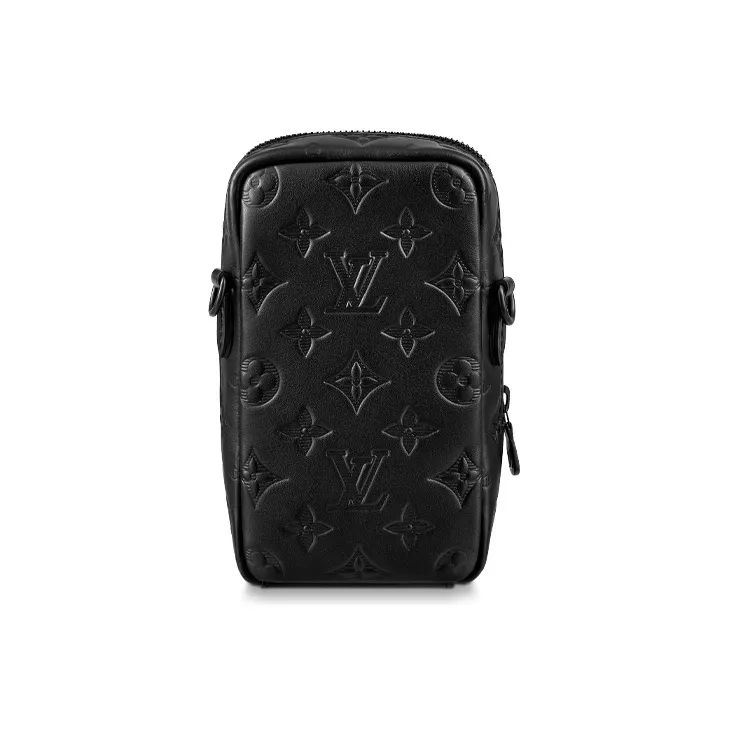 LOUIS VUITTON Cow Leather Cell Phone Pouch Regular Men's Black-1