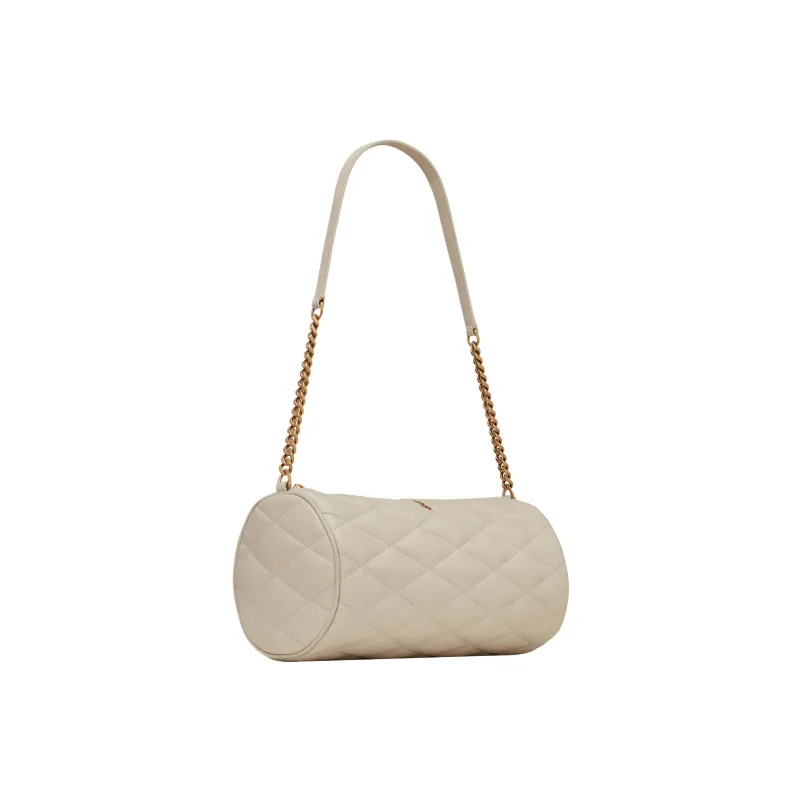 SAINT LAURENT Sheepskin Cylinder Bag Shoulder Bag Handbag Shoulder Bag Small Size Women's White-1