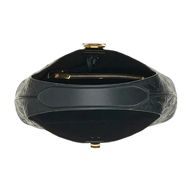 FERRAGAMO GANCINI Calfskin Handbag, Shoulder Bag Women's Black-3