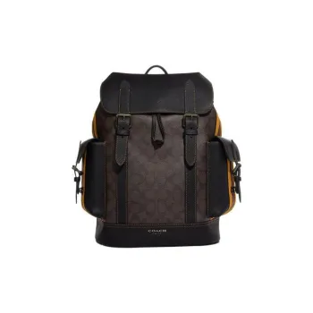COACH Hudson Cow Leather Detail Backpack Large Size Men's Peach Blossom Wood Color With Gold Phoenix Multicolor