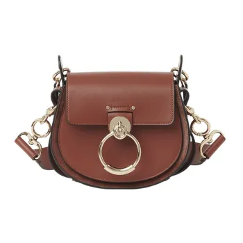 Chloe Tess Calfskin Patchwork Suede Handbag Shoulder Bag Crossbody Bag Small Size Women's Brown
