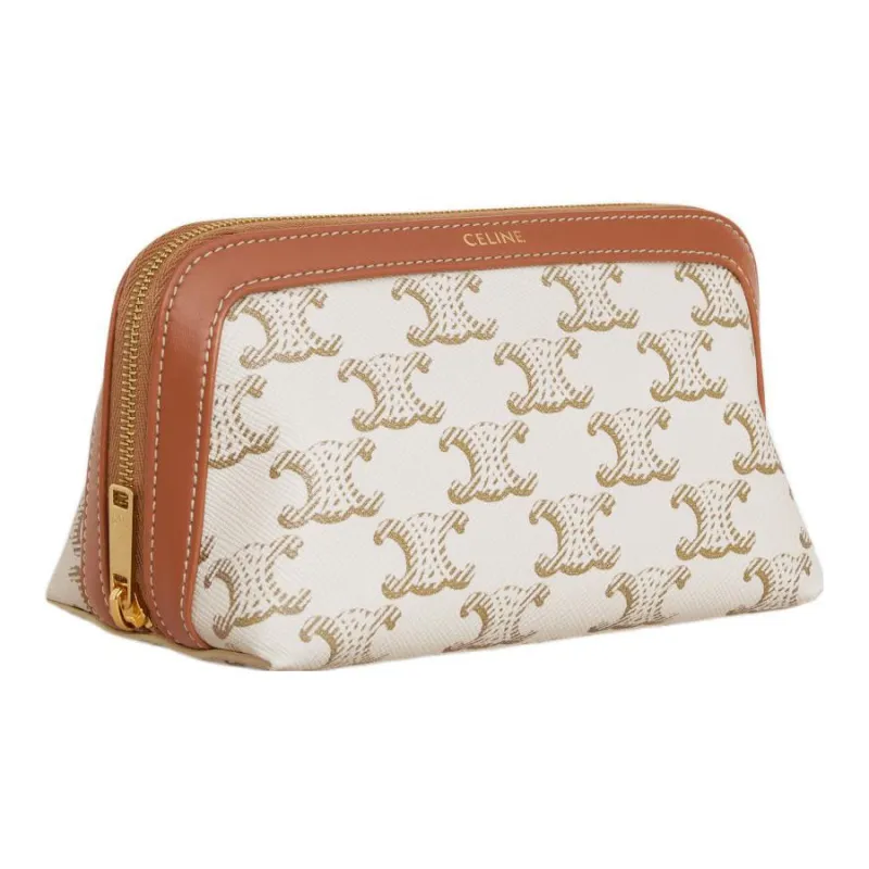 CELINE Canvas With Leather Makeup Bag Trumpets Women's White-1