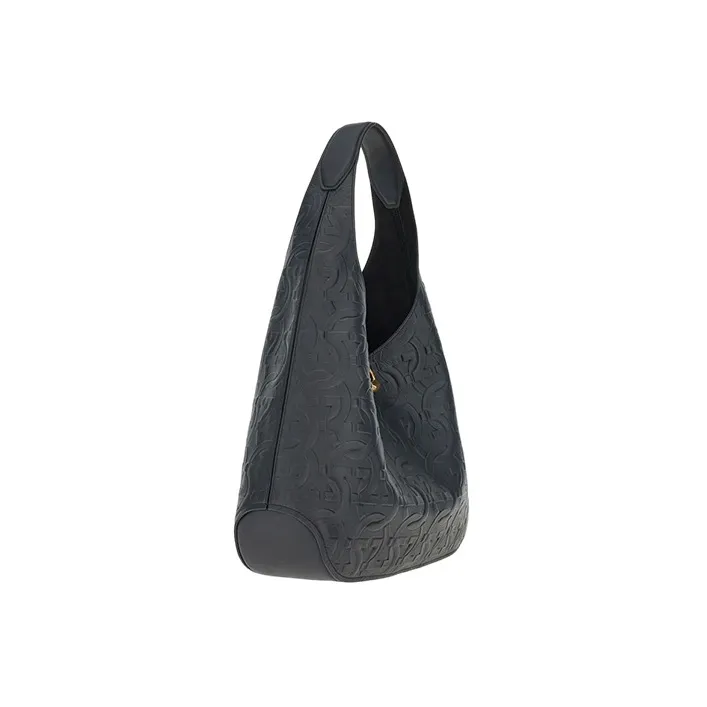 FERRAGAMO GANCINI Calfskin Handbag, Shoulder Bag Women's Black-1