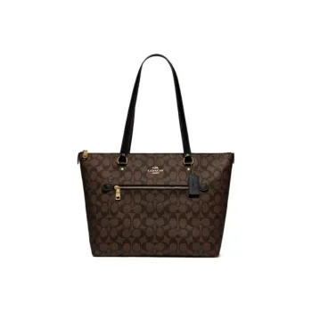COACH Gallery Canvas With Leather Canvas Bag Tote Bag Shopping Bag Handbag Shoulder Bag Women's Dark Brown