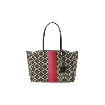 Kate Spade Calfskin With Cotton Tote Bag Shopping Bag Shoulder Bag Handbag Large Size Women's Black & Cream