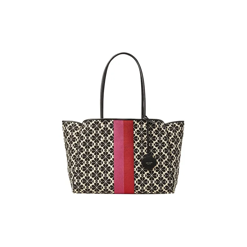Kate Spade Calfskin With Cotton Tote Bag Shopping Bag Shoulder Bag Handbag Large Size Women's Black & Cream-0