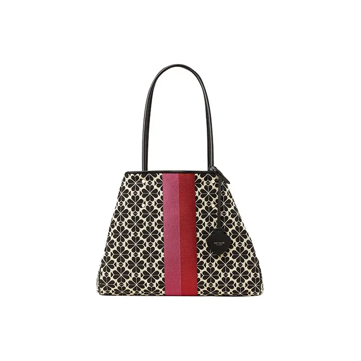 Kate Spade Calfskin With Cotton Tote Bag Shopping Bag Shoulder Bag Handbag Large Size Women's Black & Cream-2