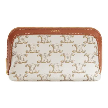 CELINE Canvas With Leather Makeup Bag Small Size Women's White