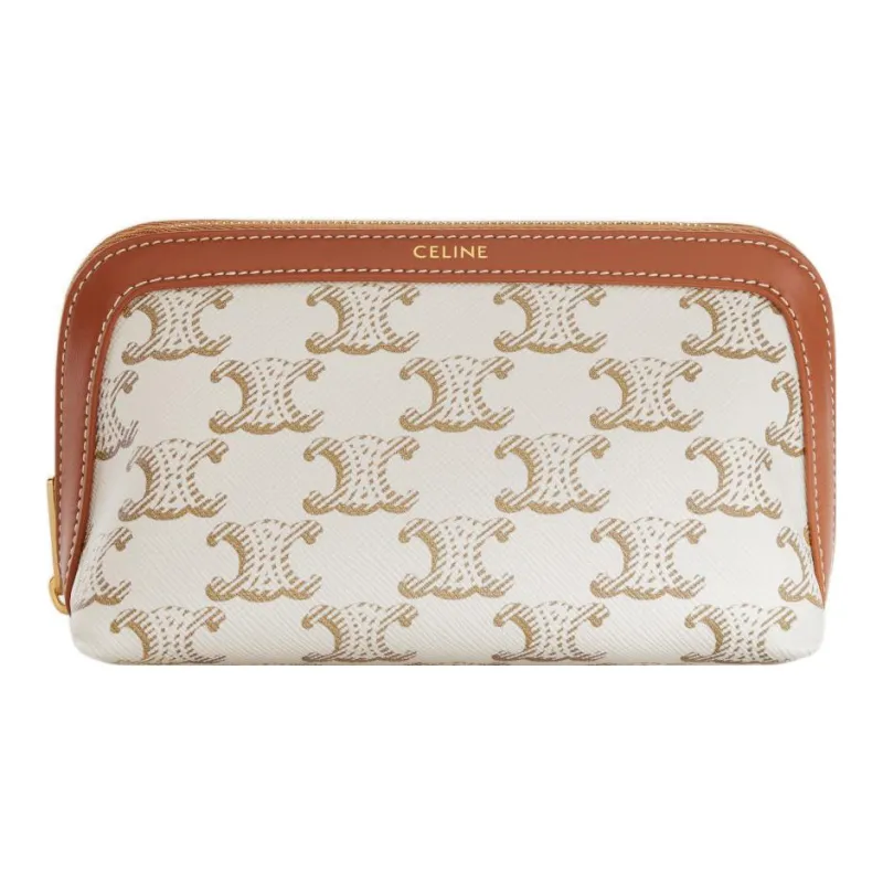 CELINE Canvas With Leather Makeup Bag Trumpets Women's White-0