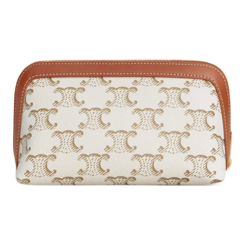 CELINE Canvas With Leather Makeup Bag Trumpets Women's White-2