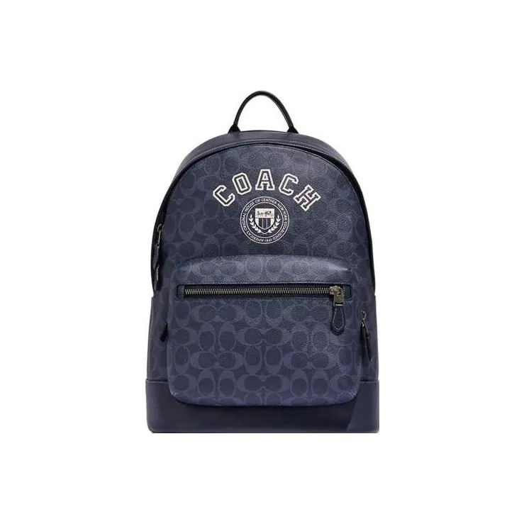 COACH West Artificial Leather Backpack Large Size Men's Denim Blue & Chalk White-0