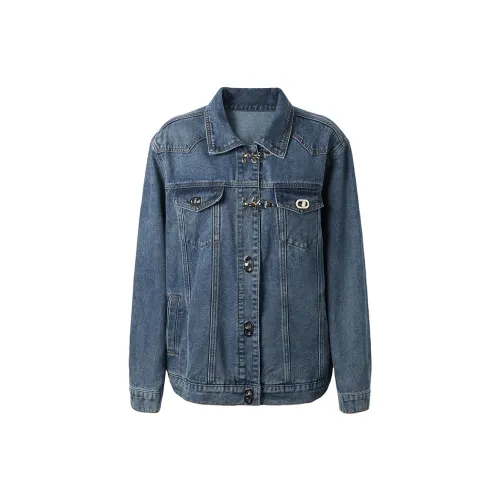 MEETLADY Denim Jackets Women's Denim Blue