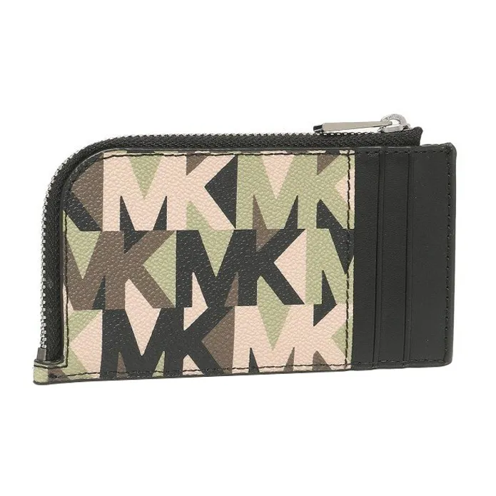 MICHAEL KORS MK Cooper Coated Canvas With Patchwork Card Holder Wallet Men's Olive Green Print-4