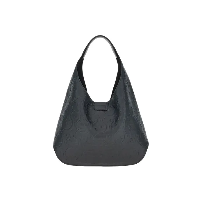 FERRAGAMO GANCINI Calfskin Handbag, Shoulder Bag Women's Black-2